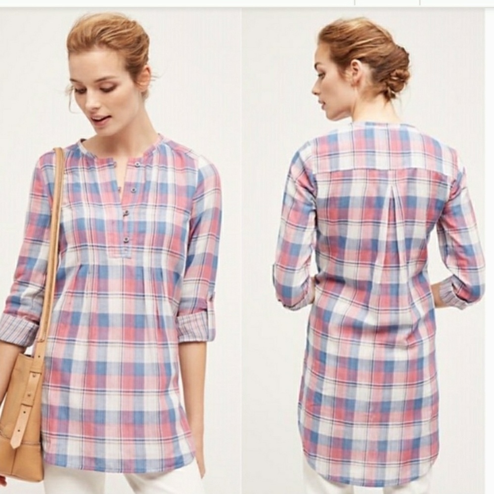Anthropologie Holding Horses Plaid Tunic Top XS 0
